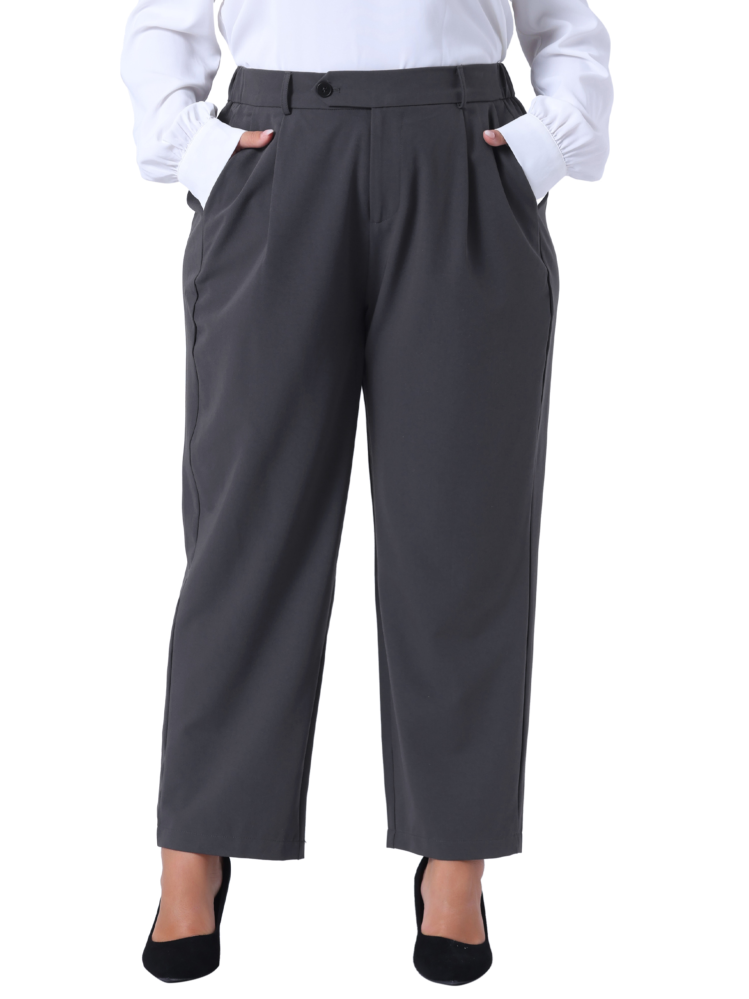 DARING DIVA Women's Plus Casual Elastic High Waisted Long Straight Pants 6X Gray