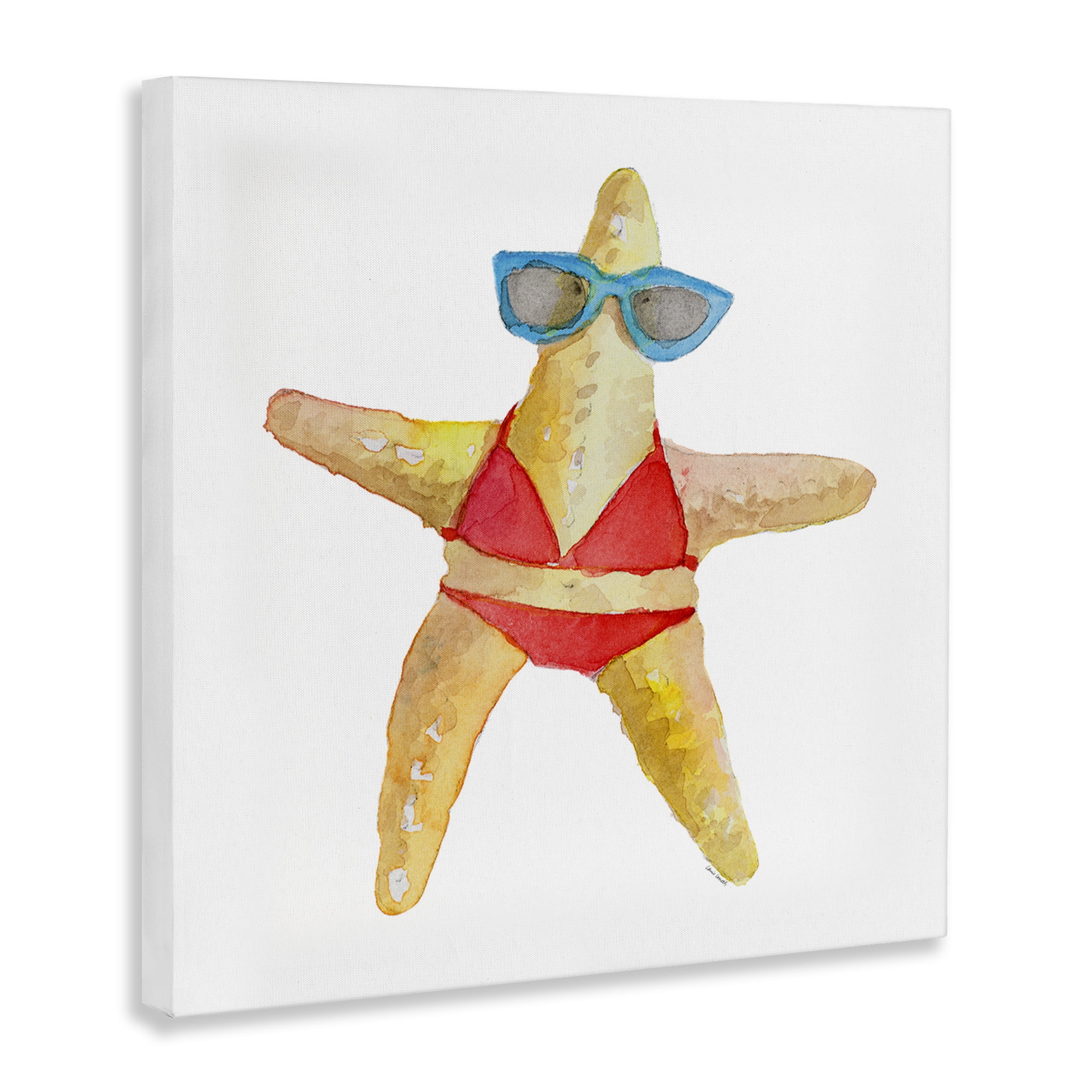 Stupell Industries Fun Swimsuit Starfish Novelty Painting Gallery Wrapped Canvas Art Print Wall Art, 30 x 30