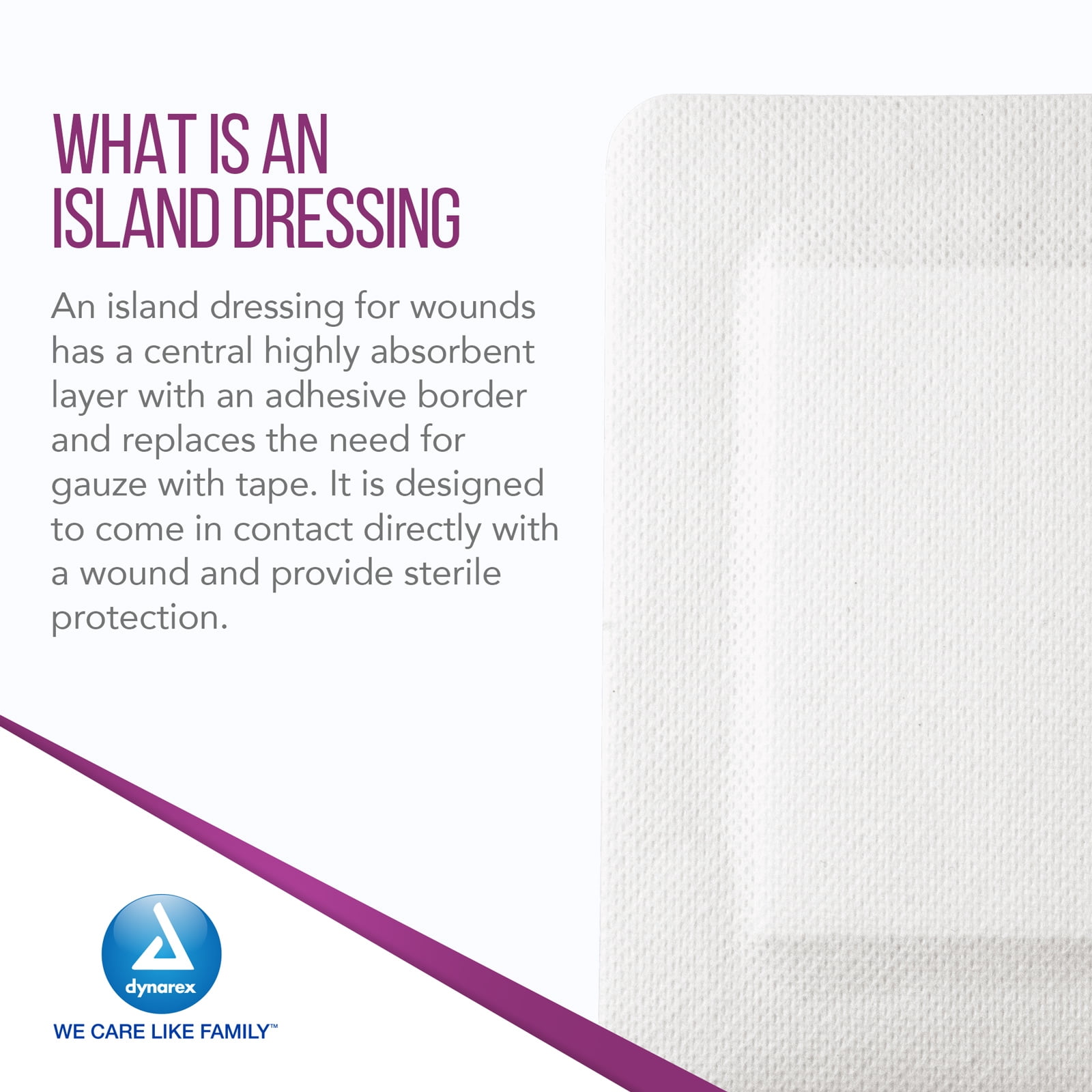 Dynarex Island Dressings – Sterile, Wound or Blister Dressing, Individually Packaged, Highly Absorbent Bandage Dressing, Adhesive Border, White, 6” x 6”-  1 Case of 150 Island Dressings (Sterile)