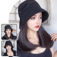 thumbnail image 3 of RYGRZJ Dark Brown Japanese Style Wig Hat All-In-One Female Spring And Summer Net Red Bucket Fisherman Hat Medium Long Hair Inner Buckle Full Head Cover Clavicle Straight, 3 of 5