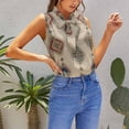 thumbnail image 5 of Beige Diamond Patterned Fabric Blouses Women Bow Tops Elegant Sleeveless Office Work Shirt Casual Holiday Women's Tops, 5 of 6