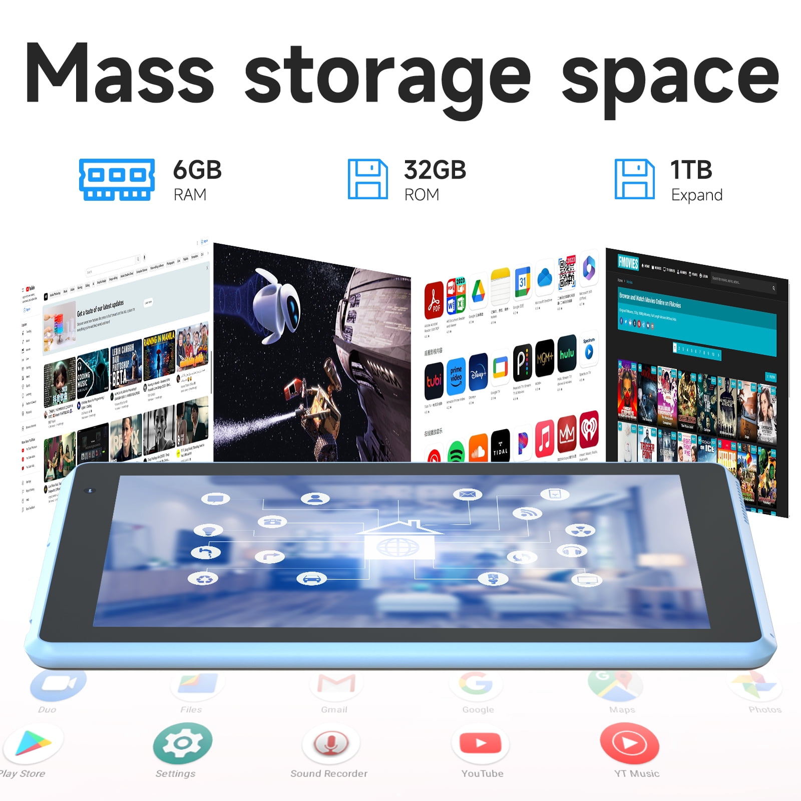 Android 15 Tablet 7 inch Tablets, 6GB RAM 32GB Storage 1TB Expand Quad-Core Processor Tablet PC, 1024 x 600 IPS HD Touch Screen, 2MP+5MP Dual Camera, 3000mAh Battery, WiFi, Bluetooth, GMS, Blue