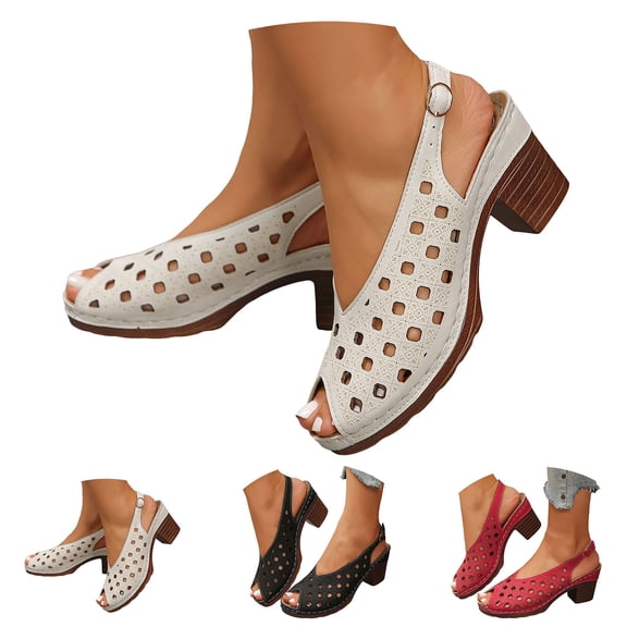 Dakaela Buckled Square Heel Sandals for Women Open Toe Slingback Dressy Wedge Sandals Summer Casual Slip on Walking Shoes Beige 6.5