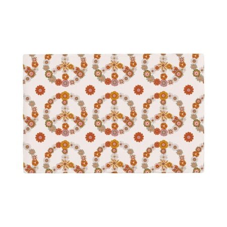 

Placemats Set of 4 Retro Flowers Peace Sign Heat Resistant Non - Slip Place mats Waterproof table mat for Kitchen Dining-4片装