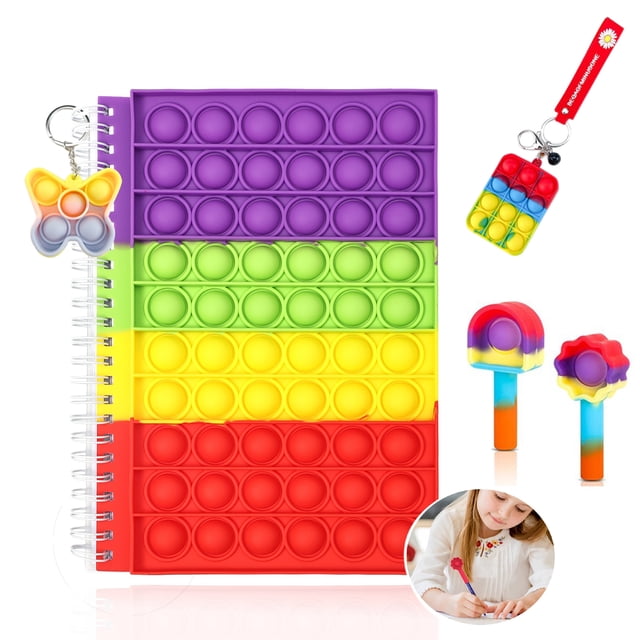 xiaxaixu Fidget Jouets Ensemble Ordinateur Portable avec Porte-Clés Jouets à Bulles et Crayons