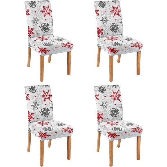 Christmas Snowflakes Dining Room Chair Cover Set of 4,White Merry Xmas Parsons Chair Slipcovers, Kitchen Winter Holiday Decor Chair Seat Cover Protectors(White,4 Pack)