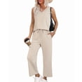 thumbnail image 3 of Two Piece Sets for Women Summer Outfits Lounge Sets Mock Neck Tops Wide Leg Crop Pants Vacation Travel Outfits L, 3 of 8