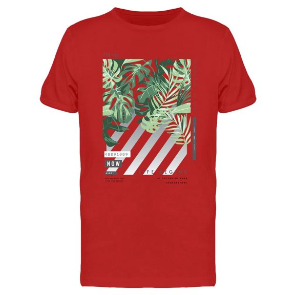 Tropical Palm Leafs On Stripes T-Shirt Men -Image by Shutterstock, Male Medium