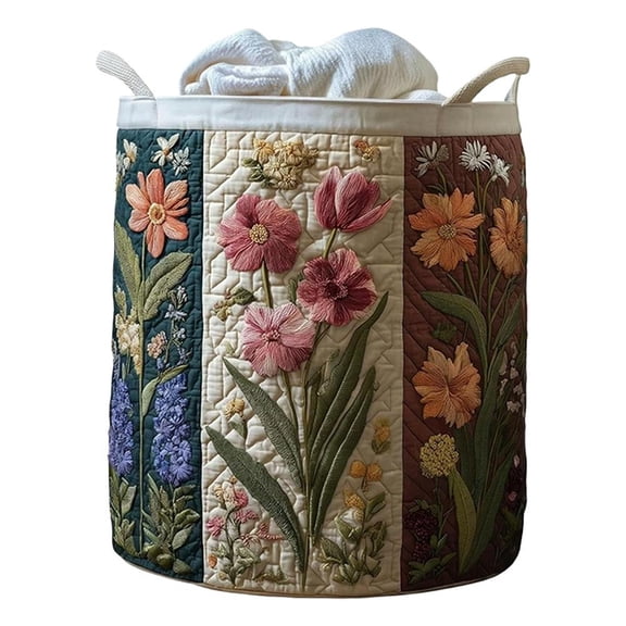 Quilted Laundry Basket,2026 Large Boho Fabric Storage Basket,Cozy Floral Pattern Fabric Storage Hamper for Nursery, Bedroom, Laundry Room, Clothes & Toys