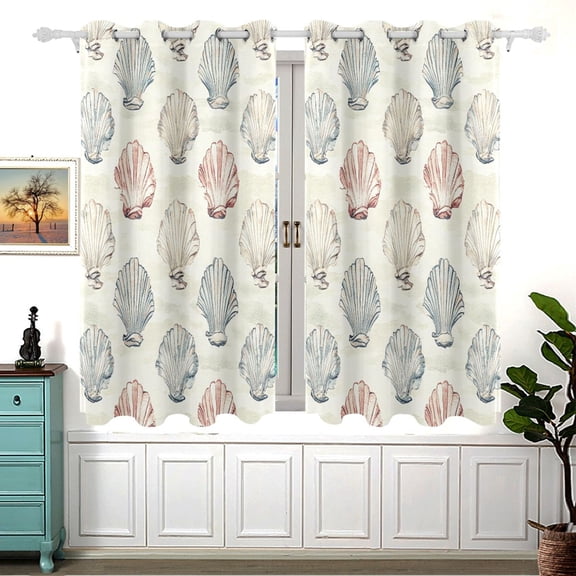 Seashell Pattern Design Blackout Curtains for Living Room Bedroom 55W x 54L Insulated Window Drapes 2 Panels