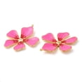 thumbnail image 2 of 20pcs 304 Stainless Steel Enamel Pendants with Rhinestones Real 18K Gold Plated Flower Charm Hot Pink 37.5x33x3mm Hole: 1.4mm, 2 of 2