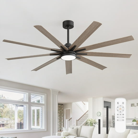 ALKAFY 65 inch Contemporary Ceiling Fan - 9-Blade, 6-Speed DC Motor, LED Light & Remote for Living Room, Bedroom, Great Room