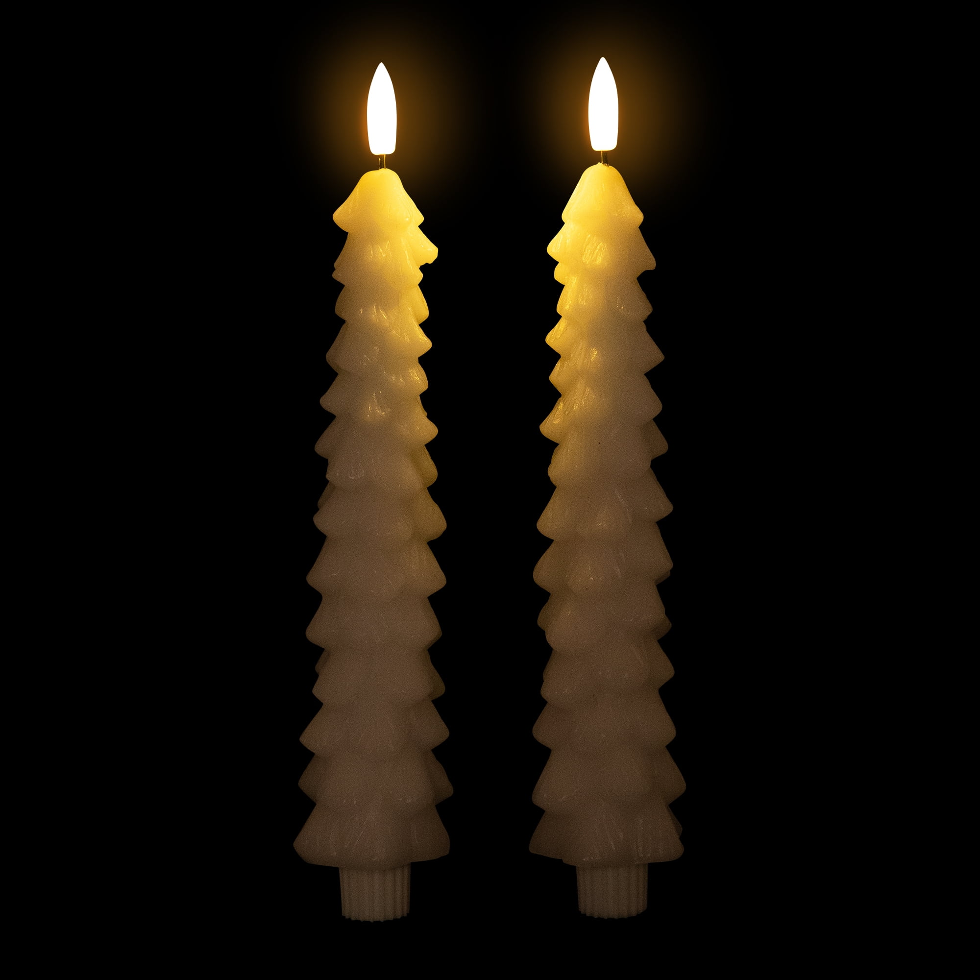Northlight LED Flickering Flameless Wax Tapered Christmas Tree Candles - 9.75" - White - Set of 2