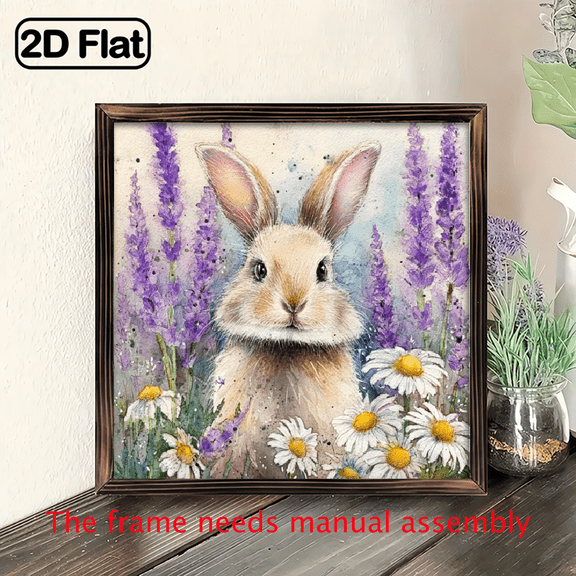 1pc Rustic Rabbit in Field Wood Framed Wall Sign - Farmhouse Rabbitry Decor with Wood Frame, Spring Easter Bunny Decoration Suitable for Farmhouse.8*8in