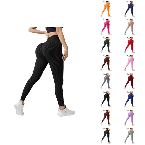 Scrunch Leggings for Women Elastic High Waist Ribbed Tummy Control Workout Running Athletic Yoga Pants