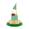 thumbnail image 3 of Yruioon Girls Christmas Ballet Dance Dress Xmas Santa Figure Ice Skating Costume Striped Leotard Green 16, 3 of 7