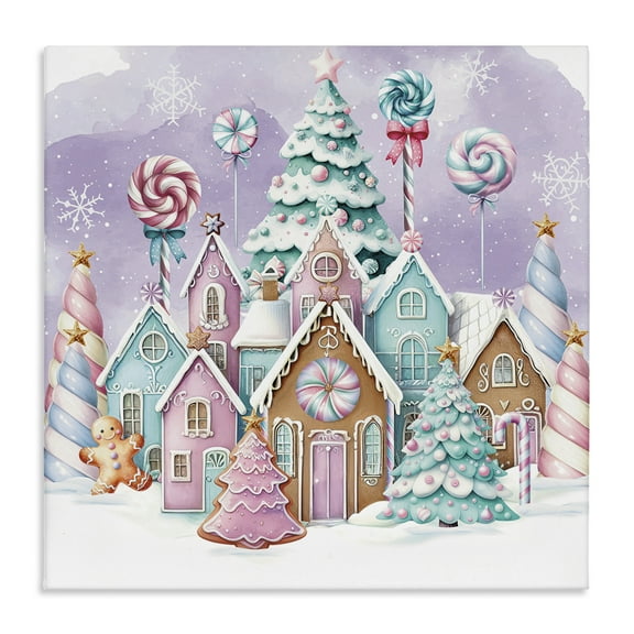 Stupell Industries Gingerbread Candy Town Holiday Painting Gallery Wrapped Canvas Art Prints Wall Art, 17 x 17