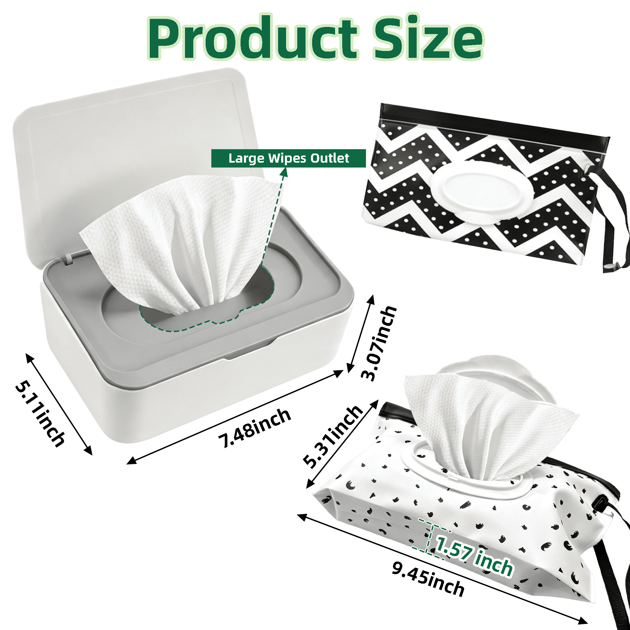 GARITIN Wipes Dispenser Set, 1 Hard Wipes Storage Box + 2 Portable Reusable Wet Wipe Pouch, Airtight Moisture‑Lock Wipes Container for Kitchen Wipes, Travel, Home Office