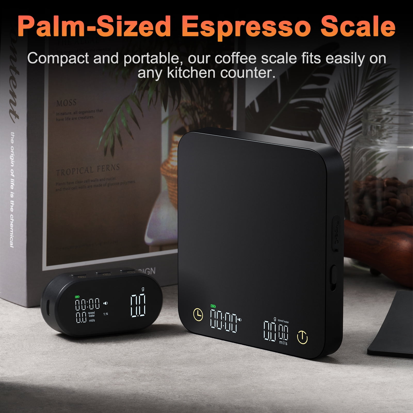 Riousery Digital Coffee Scale with Timer and Wireless Display, 3kg/0.1g Accurate Kitchen Food Scale for Espresso and Pour Over, Type-C Rechargeable, Black