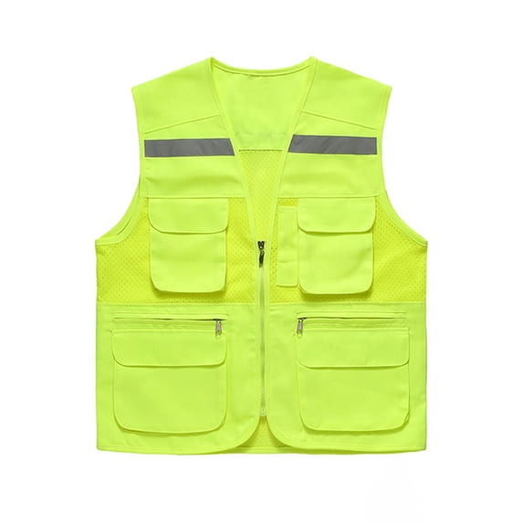 Rejlun Ladies High Visibility Vest Waistcoat Safety Vests WorkWear Zipper Solid Color Construction Fluorescent Green XL