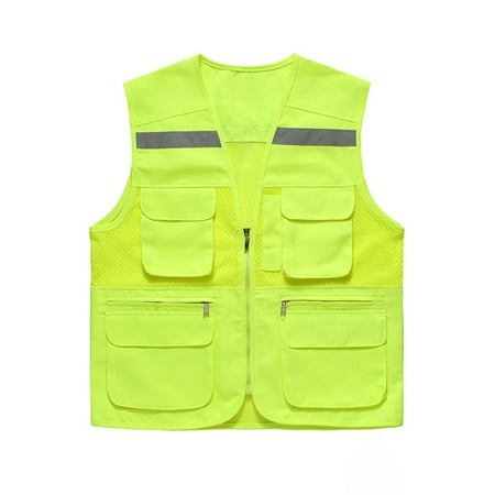 

UKAP Womens Fluorescent High Visibility Vest Reflective Safety Vests Multi Pockets WorkWear Solid Color Full Zipper Mesh Jacket Fluorescent Green XL