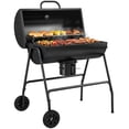 thumbnail image 1 of Outsunny Barrel Charcoal BBQ Smoker, Wheeled Barbecue, Black, 1 of 10