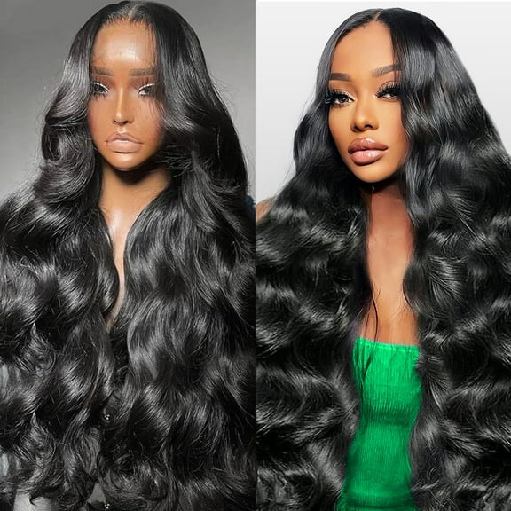 24" 13x4 Body Wave Human Hair Wig HD Transparent Glueless Lace Front Wigs Pre Plucked with Baby Hair Natural Black for Women