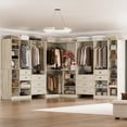 thumbnail image 7 of Homieasy Closet system with 10 wooden drawers, 6 hanging rods and corner tower, corner closet system with hanging, 100" L-shaped walk-in wardrobe organizer, 2000+ lbs capacity, set of 5, White Oak, 7 of 7