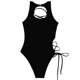 thumbnail image 1 of Traje de baño de una pieza con cordones, sin espalda, ajustado, color puro, transpirable, de moda, con cordones, Negro L, 1 of 6