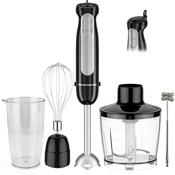 1100W Immersion Blender, 21-Speed Hand Blender with Turbo Mode, 5-in-1 Stick Blender for Smoothies, Baby Food, Soups, Purees, Black