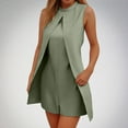 thumbnail image 4 of Lovskoo Summer Rompers for Women 2024 Dressy Short Rompers Front Open Two Layers One Piece Business Jumpsuits Shorts Solid Fashion Going Out Clothes Olive Green, 4 of 9