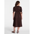 thumbnail image 2 of Time and Tru Women's Tiered Midi Dress with Tie Puff Sleeves, Sizes XS-XXXL, 2 of 4
