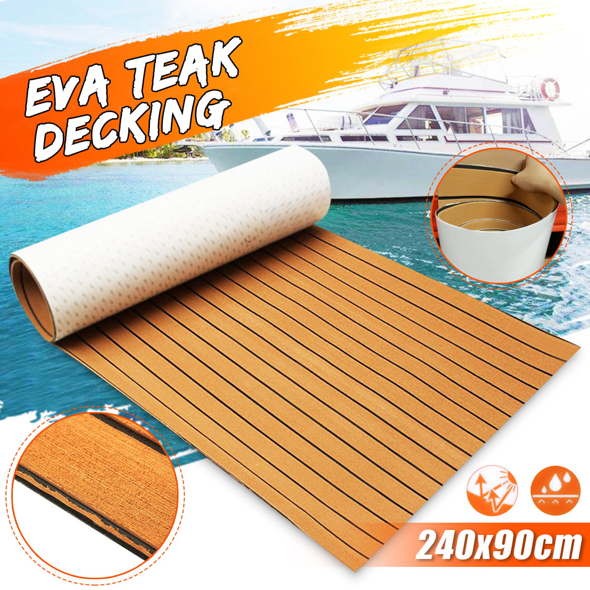 Große Deluxe Marine Bodenbelag Faux Teak EVA-Schaum Decking Sheet Mat 35.4×94.5" 