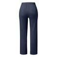 thumbnail image 3 of YFELWZ Womens Plus Size Loose Drawstring Button Casual Wide Leg Long Pants Solid Color Linen Trousers Navy M, 3 of 4