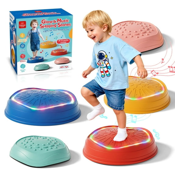 Stepping Stones for Kids, 5pcs Non-Slip Stepping Stones with Light & Music, Toddler Coordination Sensory Game, Upgraded Support Bones, Up to 220 lbs, Stepping Stones for Kids 3-5 6-8 Year Old