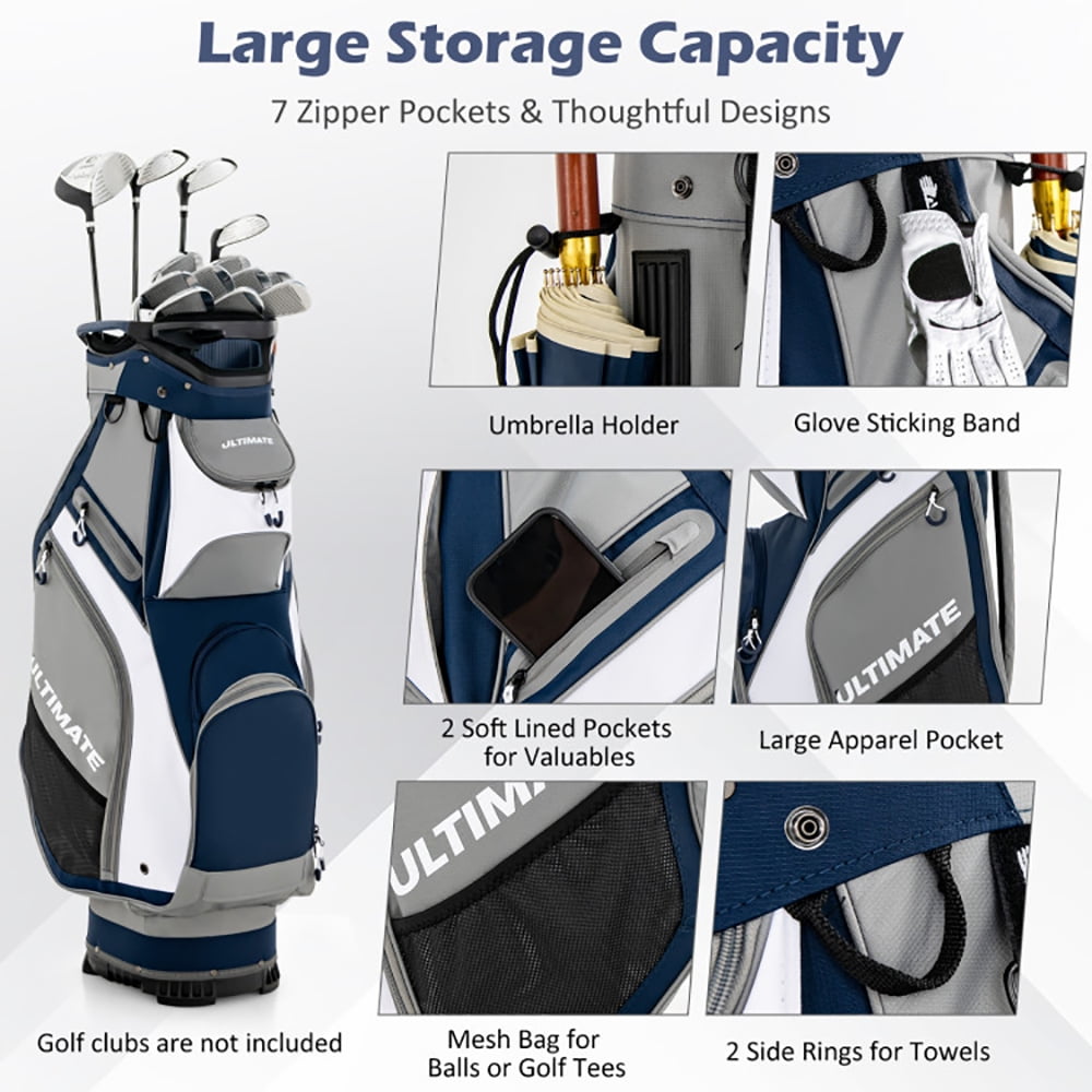 Spaco 10.5 Inch Golf Stand Bag with 14 Way Dividers and 7 Zippered Pockets-Navy, Golf Stand Bag for Men & Women,Multiple Pockets, Lightweight & Durable