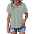 thumbnail image 3 of Dvprdro Womens Cotton Button Down Shirt Collared Short Sleeve Side Slits Loose Fit Casual Summer Top, 3 of 8