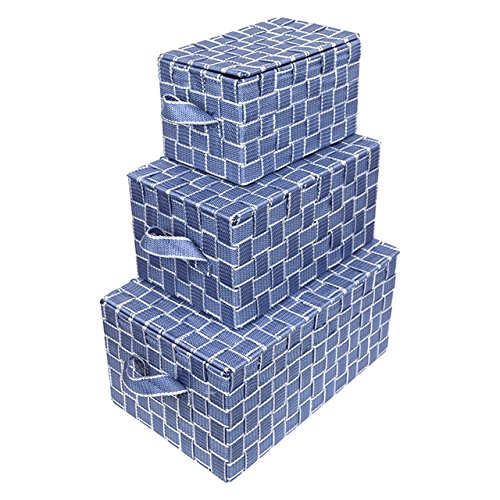 Home Ease Set of Three Nesting Baskets with Lids, Blue