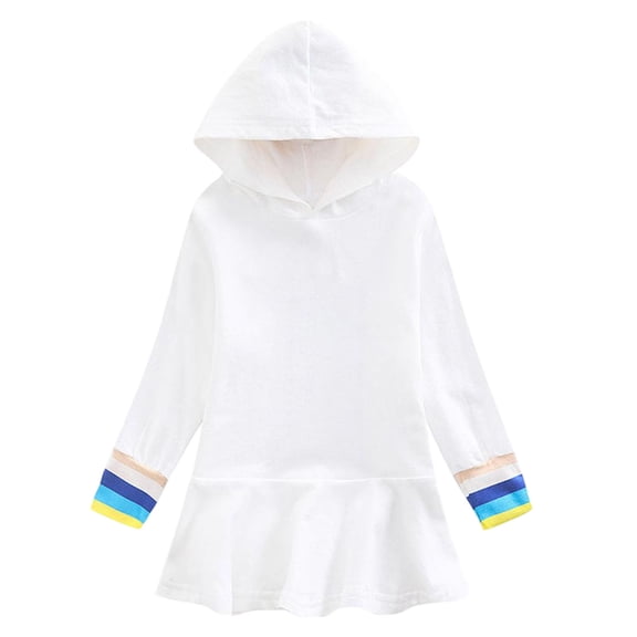 HAiming Girls Cotton Dresses Kids Long Sleeve Hoodie Dress Color Block Casual Trendy Mini Dress Hooded School Uniform