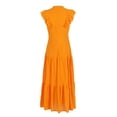 thumbnail image 5 of Bohemian Solid Hollow Out Elegant Women Dress O Neck Flying Sleeve Button Long Dress Summer Chic Casual Beach Women Clothing, 5 of 6