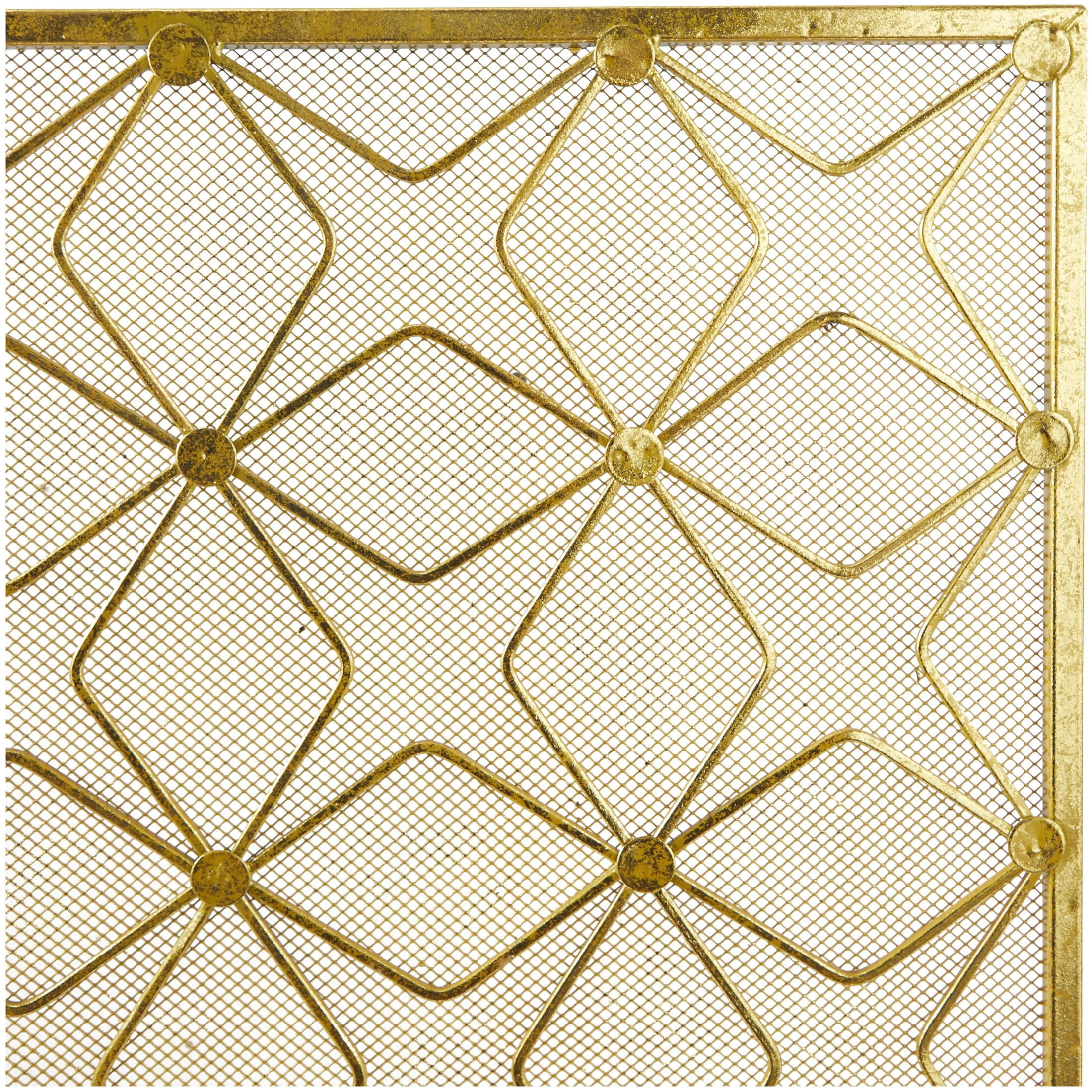 DecMode 38" x 28" Gold Metal Star Patterned Single Panel Geometric Fireplace Screen with Mesh Netting, 1-Piece