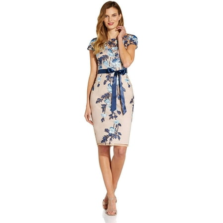Adrianna Papell Women's Embroidered Sheath Dress Blue Size 14