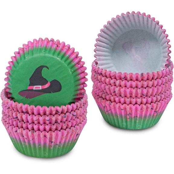 UniVerse 300 Pcs Witch Cupcake Liners, Pink Green Paper Baking Cups for Cakes Baking Ice Cream Dessert Cheese Wedding Birthday Party Supplies