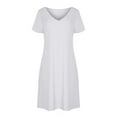 thumbnail image 4 of JINMGG Womens Plus Size Clearance $5 Fashion Women Casual V-Neck Solid Color Loose Elastic Short Sleeve Dress Skirt White XXL, 4 of 5