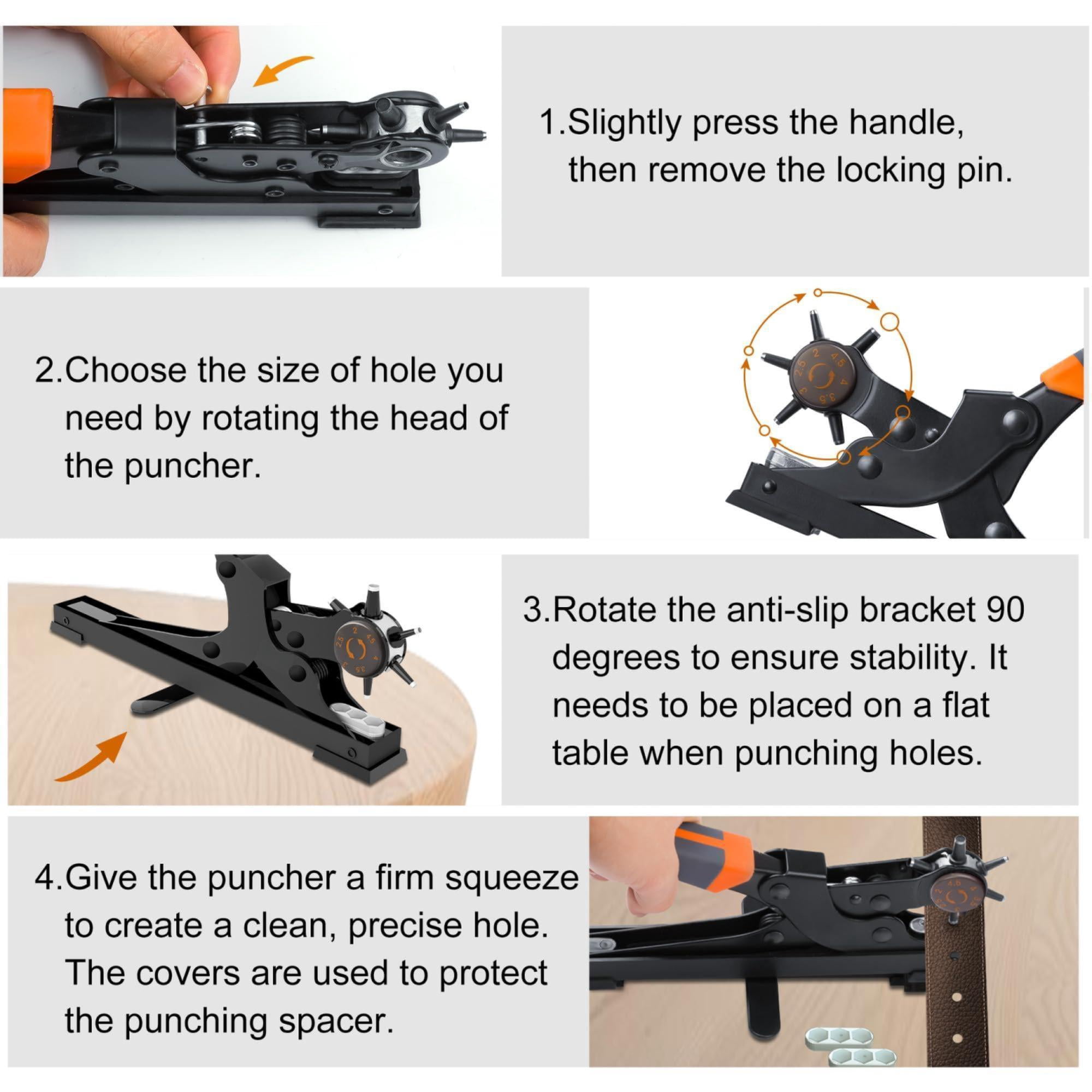Revolving Punch Plier Kit  Leather Hole Set For Belts Watch Bands Straps Dog Collars Saddles Shoes Fabric Diy Home Or Craft Projects Heavy Duty Rotary Puncher Multi Sizes Make