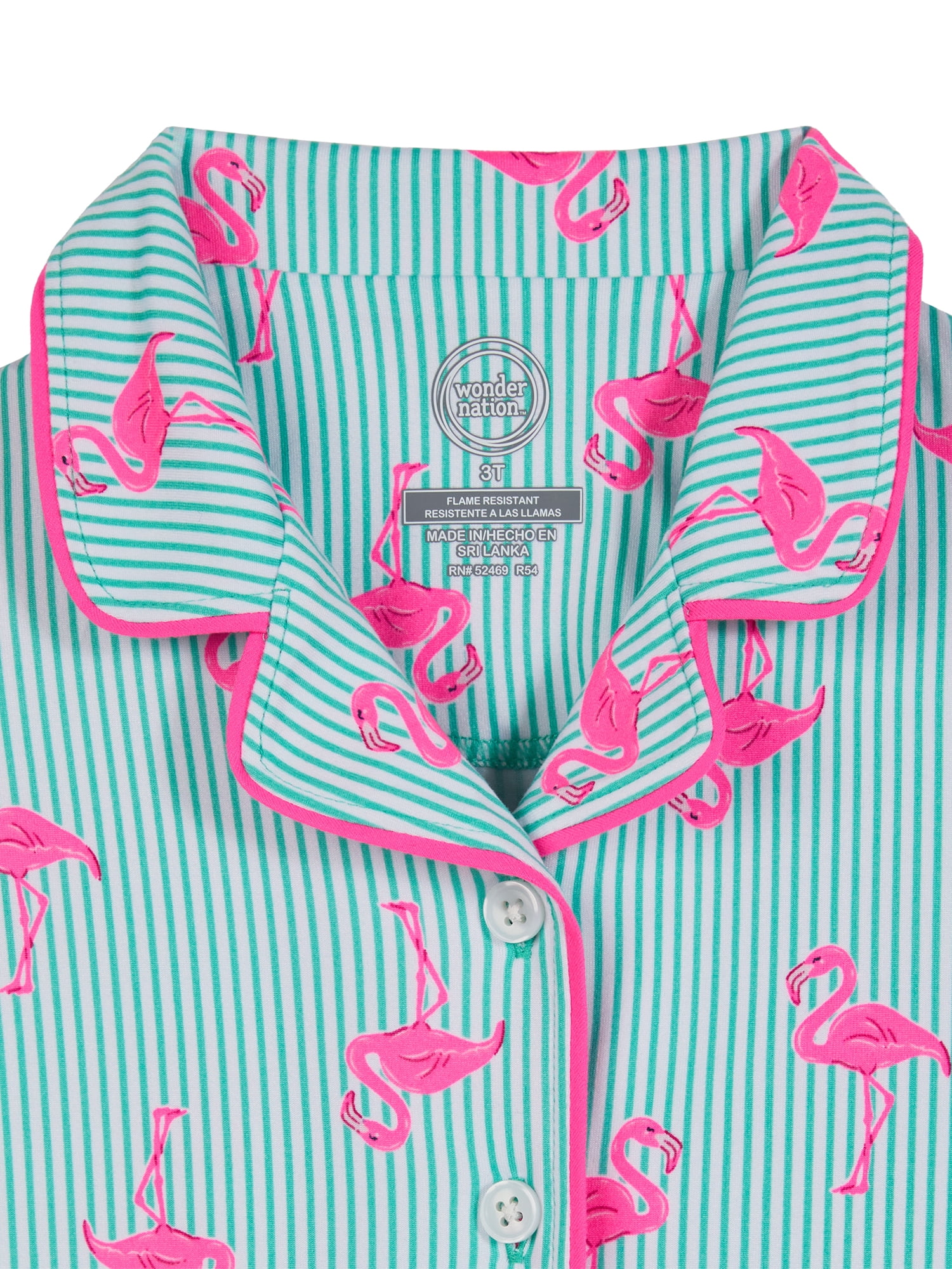 Wonder Nation Toddler Girls Short Sleeve Button Front Pajama Top and Shorts Set, 2-Piece, Sizes Sizes 3T-5T