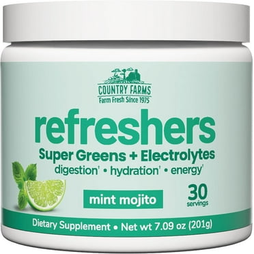 Country Farms Refreshers, Hydration Booster, Electrolytes, Super Greens, Superfoods, Energizing, Digestion, Minerals, Mint Mojito flavor, 7.09 oz, 30 Servings