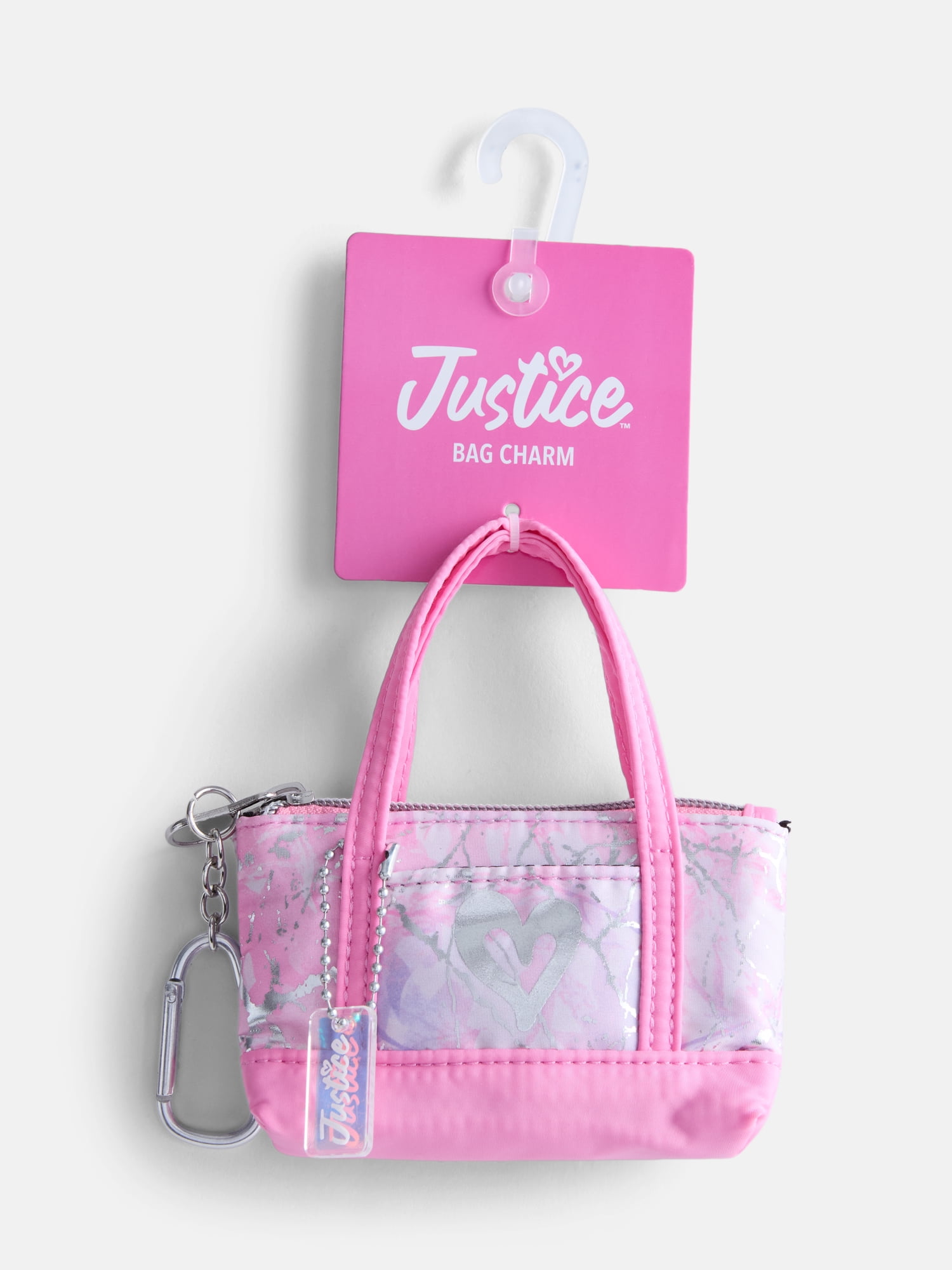 Justice Girl's Mini Tote Bag Charm, Pink Crackle