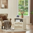 thumbnail image 4 of Leyaoyao Farmhouse Night Stand with Charging Station, End Table with 2 Rattan Drawers, Adult Wood Bedside Storage Cabinet, Grey Oak, 4 of 8