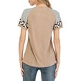 thumbnail image 3 of LELINTA Women's Round Neck Short Sleeve Shirts T-shirt Casual Round Neck Color Block Tunic Blouse Patchwork Tops Khaki, S-2XL, 3 of 6